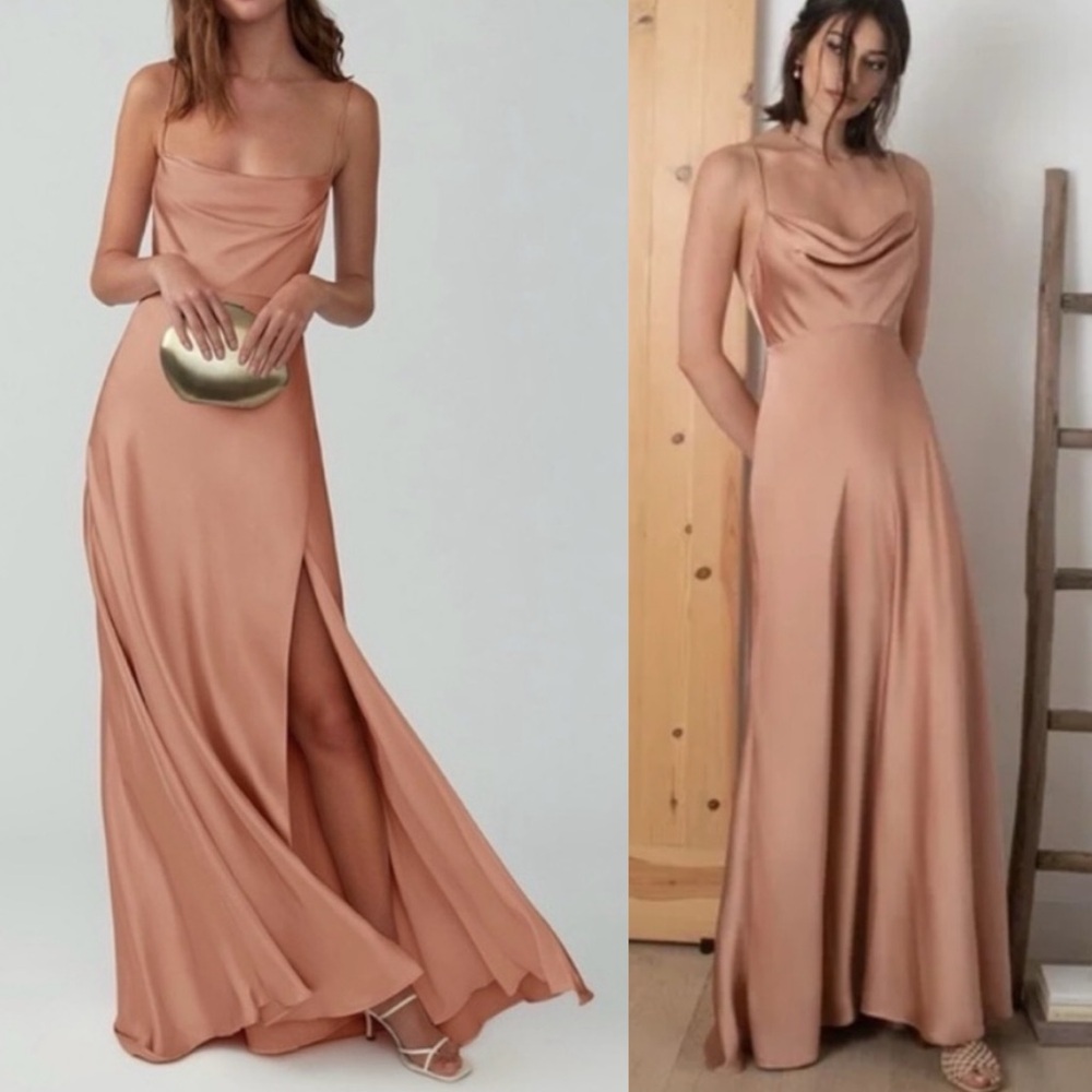 Fame and Partners Free People Rosabel Satin Nude Pink Cowl Neck Gown Dress 0